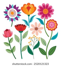 Flowers set colorful vector design.