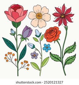 Flowers set colorful vector design.