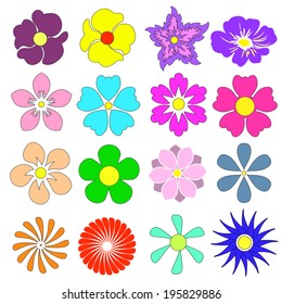 Flowers set with different color designs of spring and summer flowers . Vector Design elements. 