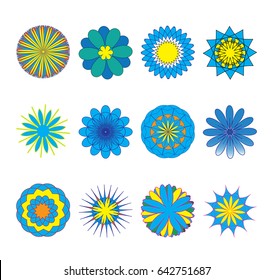 Flowers set, doodle colorful  flowers. Vector illustration. Spirograph