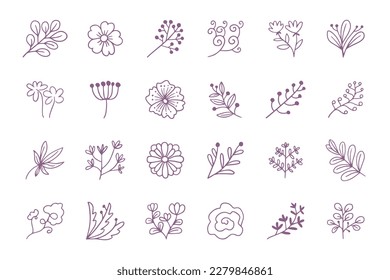 flowers set drawn with doodle line 