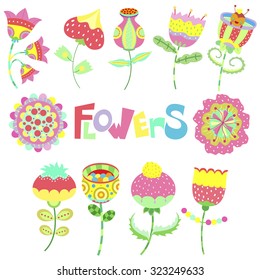 Flowers set. Eleven flowers for your design, created in one color palette.