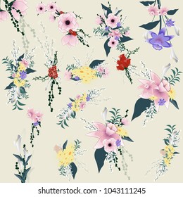 Flowers set isolated on background.Modern design for t-shirt,print material,cloth and textile.For invite and wedding card,wallpaper,poster,greeting card.Creative trendy art,vector illustration
