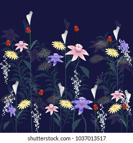 Flowers set isolated on black background.Modern design for t-shirt,print material,cloth and textile.For invite and wedding card,wallpaper,poster,greeting card.Creative trendy art,vector illustration
