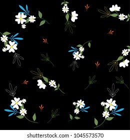 Flowers set isolated on black background.Modern design for t-shirt,print material,cloth and textile.For invite and wedding card,wallpaper,poster,greeting card.Creative trendy art,vector illustration