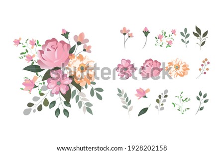 Flowers set. 
Set of flowers and leaves.