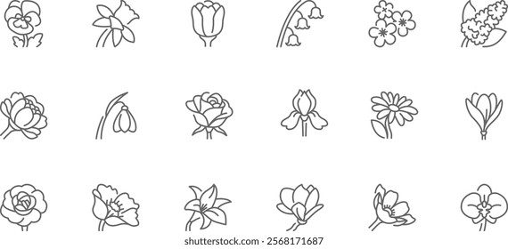 Flowers | Set of line icons with editable stroke