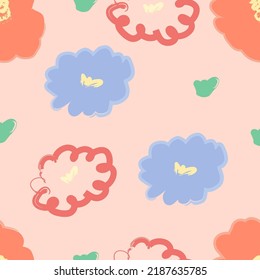 Flores puestas sobre fondo blanco. Dibujar a mano elementos de diseño abstracto en colores pastel. Mínima y elegante plantilla de portada. Forma de arte para historias de medios sociales, marca, cartel. Ilustración vectorial.