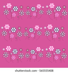 Flowers set with a purple and pink coulours. Vector illustration.