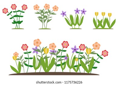 Flowers, a set of various flowers. Flat design, vector illustration, vector.