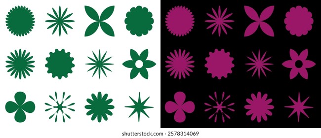 Flowers set, Vector flower collection with leaves floral bouquets. flowers icons background. style for banners, wallpaper, posters, websites, online shopping. Groovy funky flower, waves in trendy.