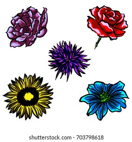 Flowers set. Flowers vector. For greeting cards and invitations of wedding.