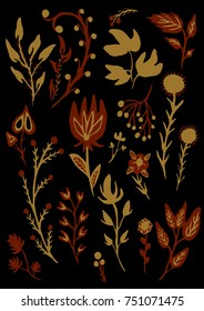 Flowers set vector illustration for cover on packaging for textile vegetation