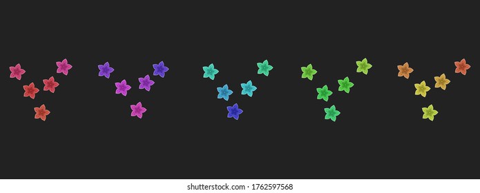 Flowers in the shape of 5 V's. Brightly coloured flowers. Vector Illustration.