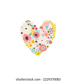 Flores en forma de corazón. Ilustración vectorial en un estilo sencillo dibujado a mano. Aislar sobre un fondo blanco