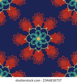 Flowers shape the suzani element- the part of the carpet, traditional textile product, and interior element. Uzbekistan. Culture of Central Asia	