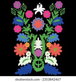 Flowers shape the suzani element- the part of the carpet, traditional textile product, and interior element. Uzbekistan. Culture of Central Asia	
