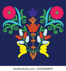 Flowers shape the suzani element- the part of the carpet, traditional textile product, and interior element. Uzbekistan. Culture of Central Asia	