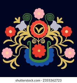 Flowers shape the suzani element- the part of the carpet, traditional textile product, and interior element. Uzbekistan. Culture of Central Asia	
