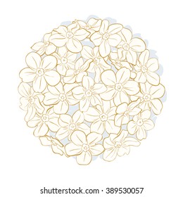 Flowers shaped in circle. Vector isolated bouquet