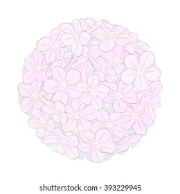 Flowers shaped in circle. Vector isolated bouquet
