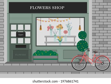 Flowers shop facade. Architect, florist topic 