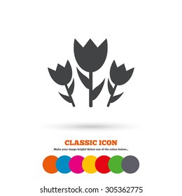 Flowers sign icon. Roses symbol. Bouquet. Classic flat icon. Colored circles. Vector