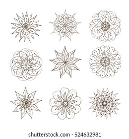Flowers. Sign, symbol. Template. Doodle. Plain pattern on a white background. Set.