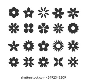 Flowers silhouette geometric flat icons set. Abstract trendy minimalistic elements.