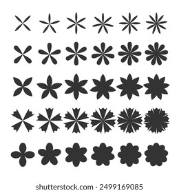 Flowers silhouette geometric flat icons set. Abstract trendy minimalistic elements.
