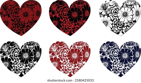 flowers silhouette in heart shape