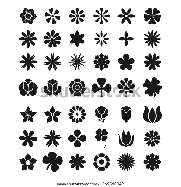 Flowers Silhouette Icon Set Nature Concept Stock Vector (Royalty Free ...