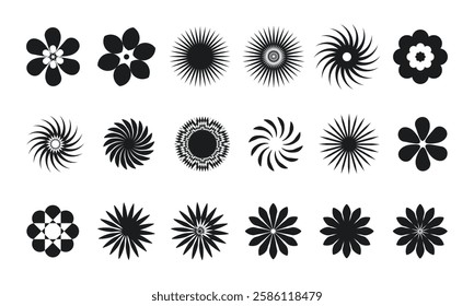 Flowers silhouette icon set vector illustration, geometric shape symbol