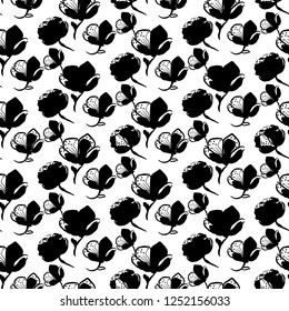 Flowers silhouettes on white background vector seamless illustration.