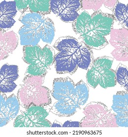 Flowers silhouettes and rough grunge shapes seamless pattern. Pastel colored background. Hand drawn botanical illustration for wallpaper, textile, fabric, spring design