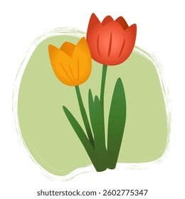 The flowers are simple, geometric, with rounded tops, creating a cheerful appearance. The green stems extend downwards.