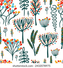 Las flores son simples. Fondo inconsútil. dibujo a mano. No AI, ilustración vectorial