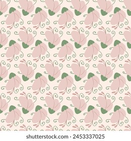 Flowers simple seamless pattern. Floral endless background. Flower bud repeat cover. Vector flat hand drawn illustration.