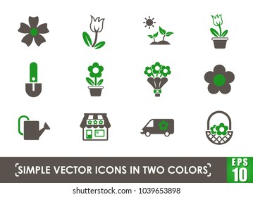 flowers simple vector icons in two colors