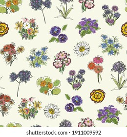 Flowers simple vector seamless pattern