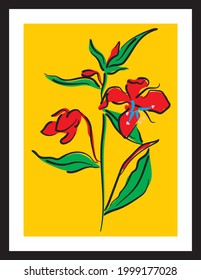 Flowers sketch drawing. Vector poster. Living room poster, wall decoration poster   