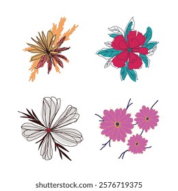 Flowers Sketch Petals Stem Pollen Art Colorful