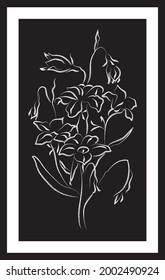 Flowers sketch. Vector poster. Living room poster, wall decoration poster