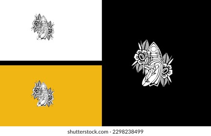 flowers and skull vector line art design