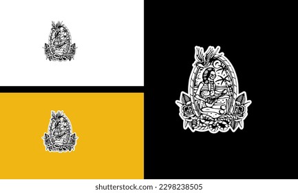 flowers and skull vector line art design