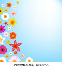 Flowers And Sky With Gradient Mesh, Vector Illustration