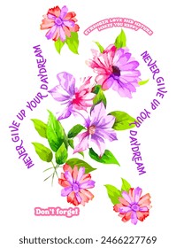 Blumen und Slogan Schöne Vektorgrafik Schriftzug Kalligraphie für Geschenkkarten, Babygeburtstag, Scrapbooking, Beauty-Blogs. Typografiekunst