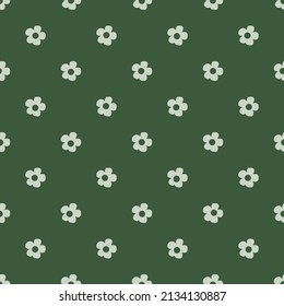 Flowers small cute in a flat style on a green background seamless. natural herbal flowers and birds decorate vector collection . Natural colors, eco-friendly, nature doodle