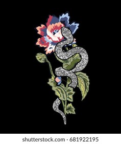 flores y ilustración de serpiente