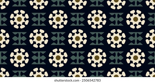 Flowers snowflakes pattern cute simple background. Charming geometric motives beautiful small white flowers decorative banner. Stylish textile fabric swatch. Easy to recolor all over print block.